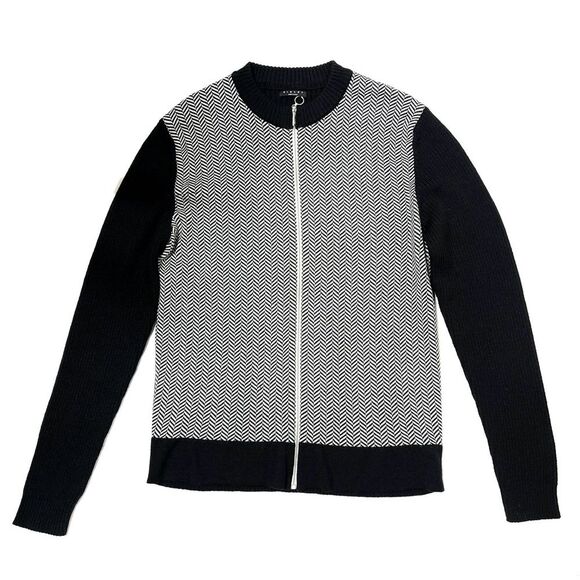 Sisley Knit Zip Up Wool Blend Herringbone Cardigan Jacket in Black and White XL - Picture 12 of 12